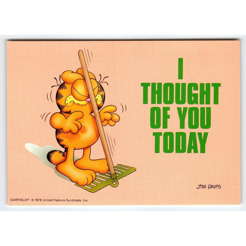 Vintage Garfield Postcard "I Thought Of You Today" Rake Headache Unused 1978